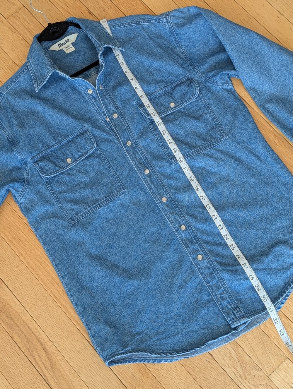 Vintage Mark’s denim Pearl Snap button rugged workwear Heavy Cotton Shirt M - Picture 5 of 9